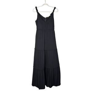 Lofty Style black tiered maxi dress - v neck sleeveless beachy viscose size M